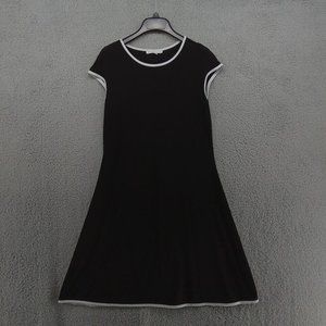 Annalee+Hope Dress Womens Medium Black Round Neck Cap Sleeve A Line‎ White Trim